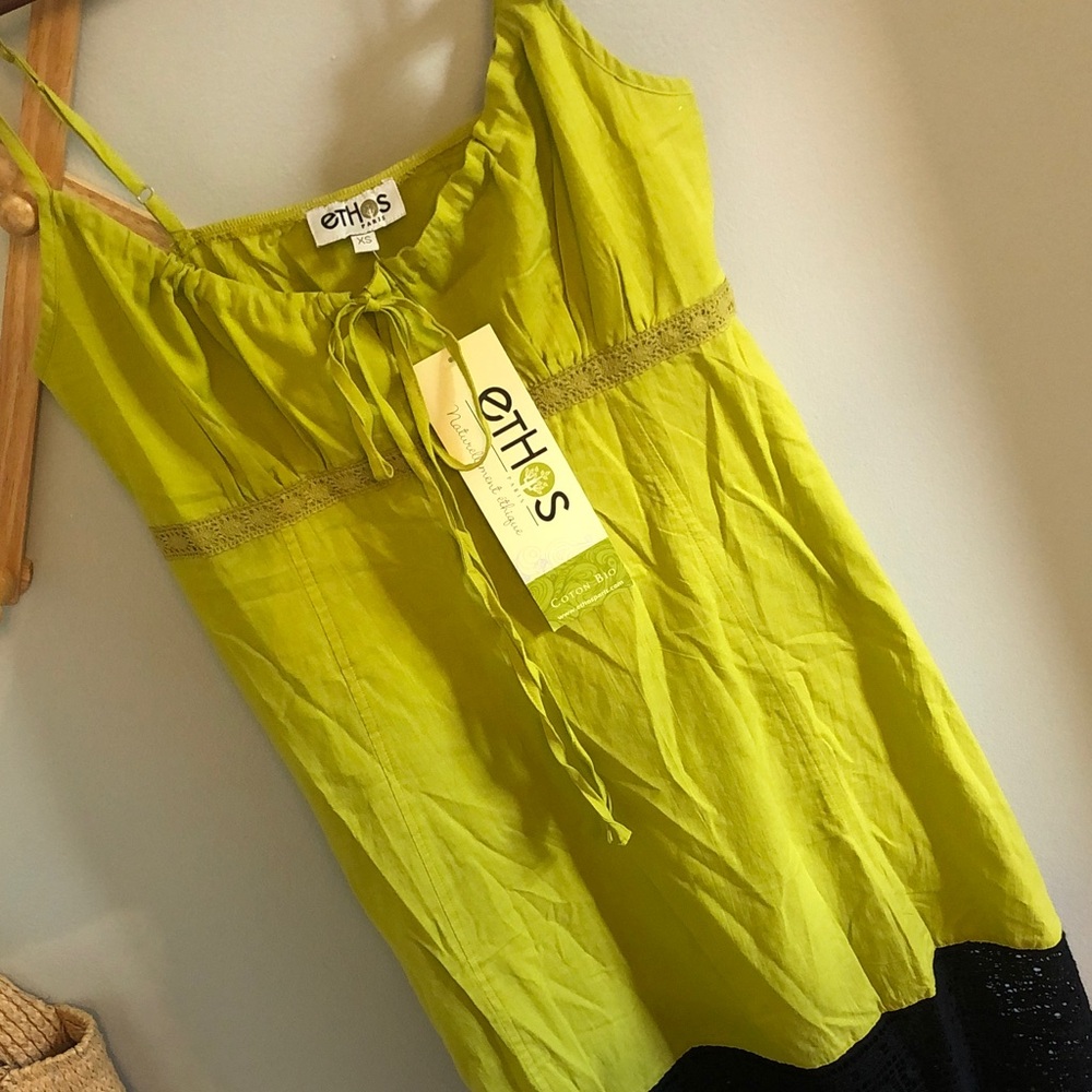 ETHOS Chartreuse Green Cotton Sundress  XS